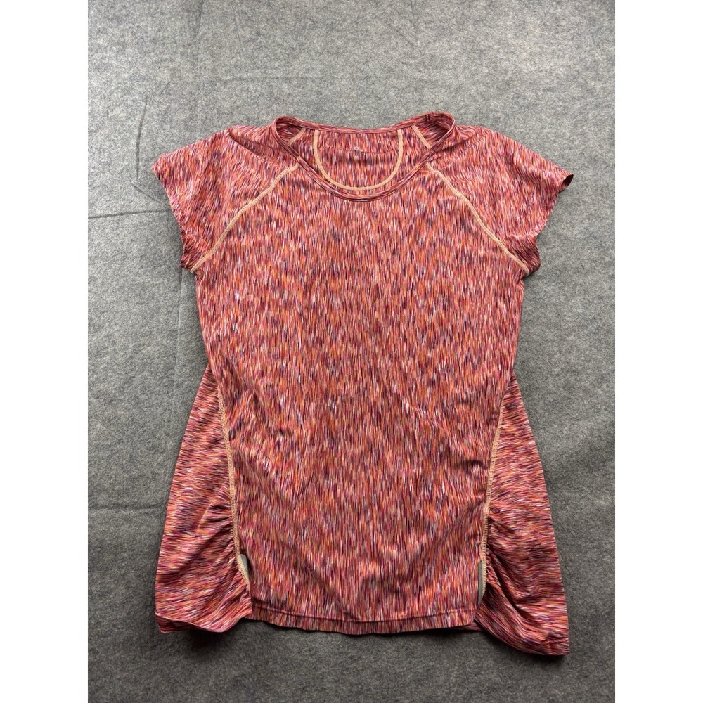 ATHLETA Womens M Orange Peach Performance Top Space Dye Reflective Pocket Shirt